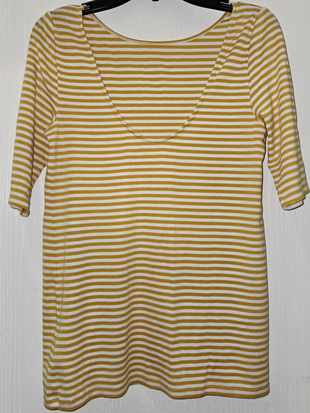 Striped Scoop Neck Short Sleeve Top in Mustard Yellow & White